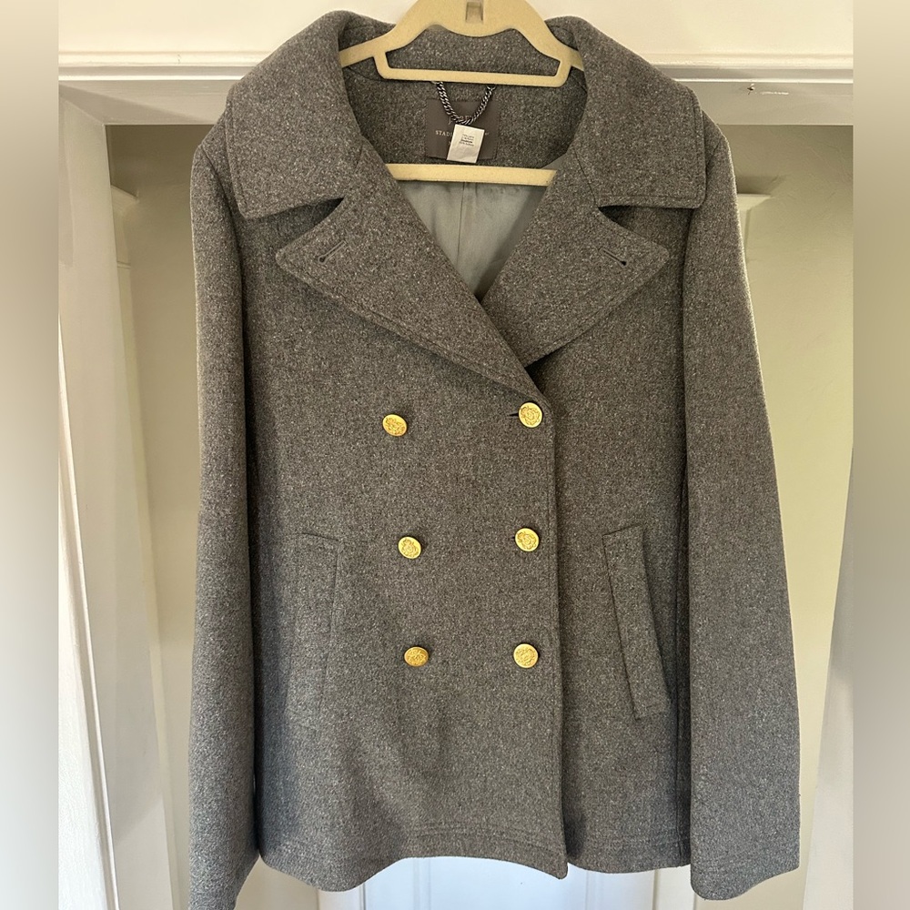 J. Crew gray pea coat with gold buttons